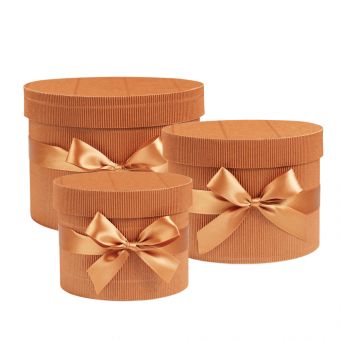 Round Rippled Lined Hat Boxes - Set of 3