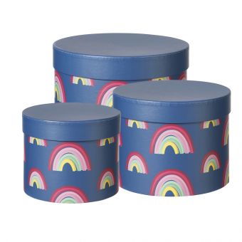 Rainbow Lined Hat Boxes - Set of 3 - Blue