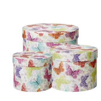 Papillon Lined Hat Boxes - Set of 3 - Cream/Pink