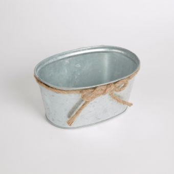 Oval Nature Tin Trough with Rope Bow - 18 x 11.5 x 8.5cm