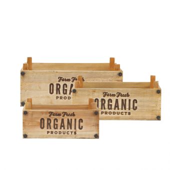 Rectangular Organic Lined Wooden Crates (Set of 3)