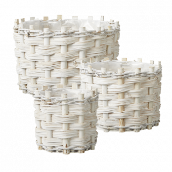 Lined Teton Baskets (Set of 3) - Round - White
