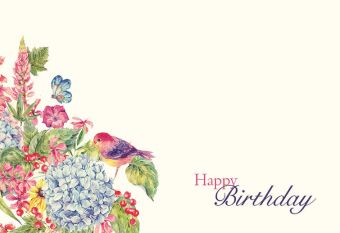 Happy Birthday - Vintage Flowers & Bird Classic Worded Card 
