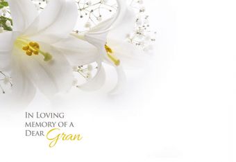 In Loving Memory of a Dear Gran - White Lillies & Gyspophila Remembrance Card 