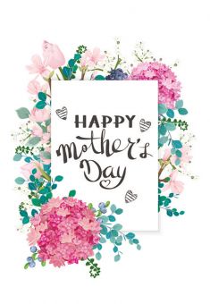 Happy Mothers Day - Pink  & Blue Flowers Folded Worded Card