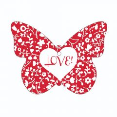 Love - Red background with White Flowers - Butterfly