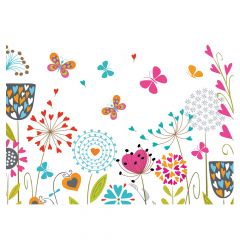 Retro Heart Flowers, Dandelions, Butterflies 