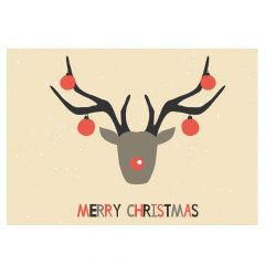 Merry Christmas Card - Reindeer Head (Pack of 25)