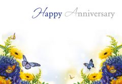 Happy Anniversary - Blue & Yellow Flowers Classic Worded Card 