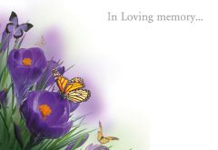 In Loving Memory - Purple Crocus & Butterflies Remembrance Card 
