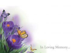 In Loving Memory - Purple Crocus & Butterflies Large Remembrance Card 
