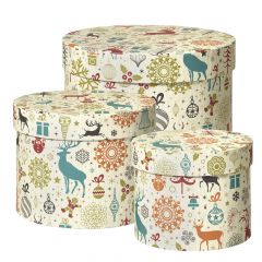 Arctic Deer Lined Hat Boxes - Set of 3